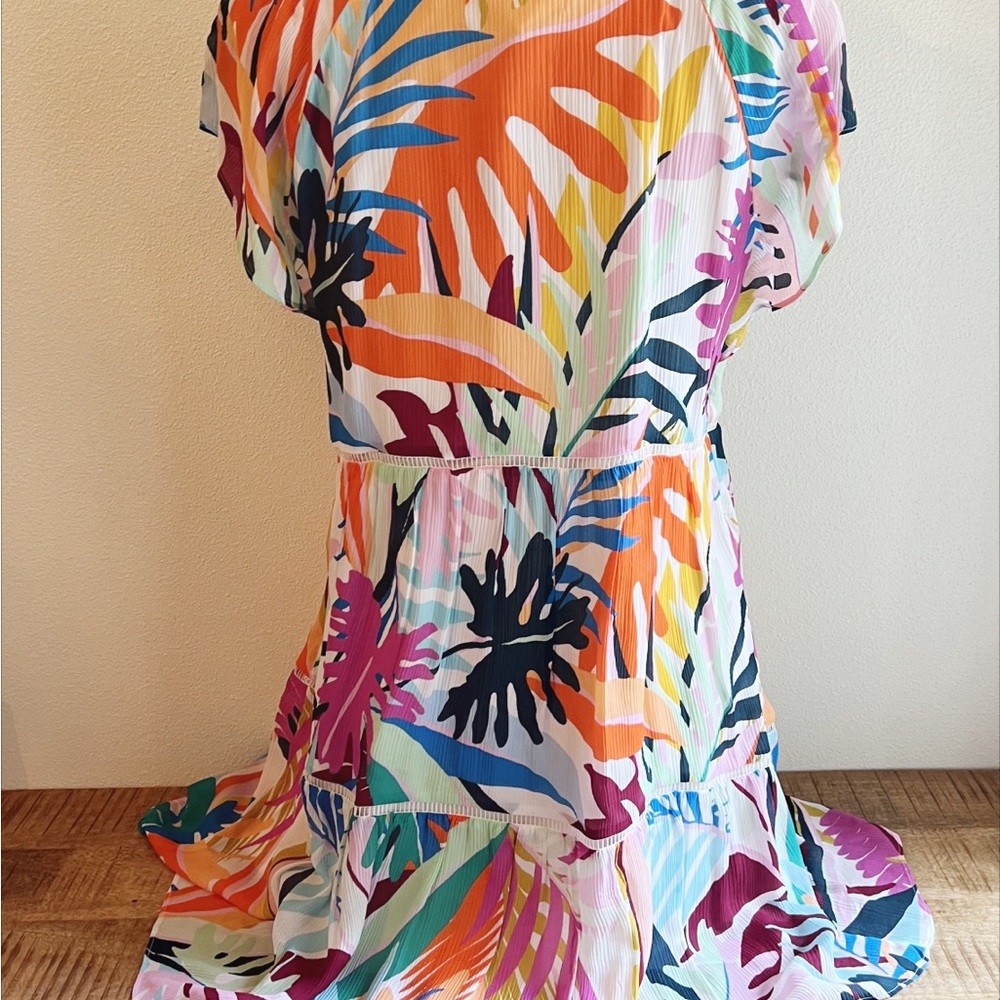 Marie Oliver Silk Frida Mini Dress Flutter Sleeve Tropical Print Multico… - Picture 7 of 12